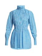 Matchesfashion.com Teija - High Neck Gingham Cotton Top - Womens - Blue White