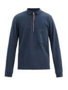 Matchesfashion.com Albam - Quarter-zip Cotton-jersey Sweatshirt - Mens - Navy