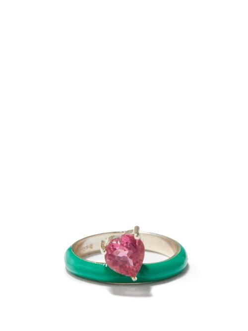 Matchesfashion.com Fry Powers - Unicorn Rainbow Tourmaline, Enamel & Silver Ring - Womens - Green Multi
