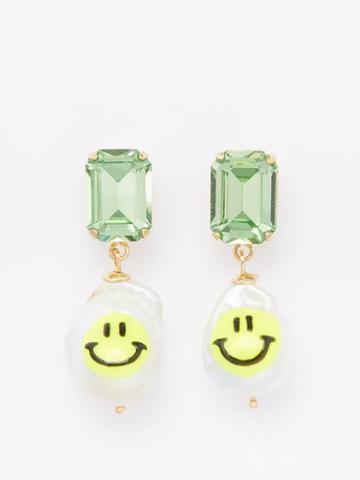 Joolz By Martha Calvo - Be Happy Pearl 14kt Gold-plated Earrings - Womens - Green Multi