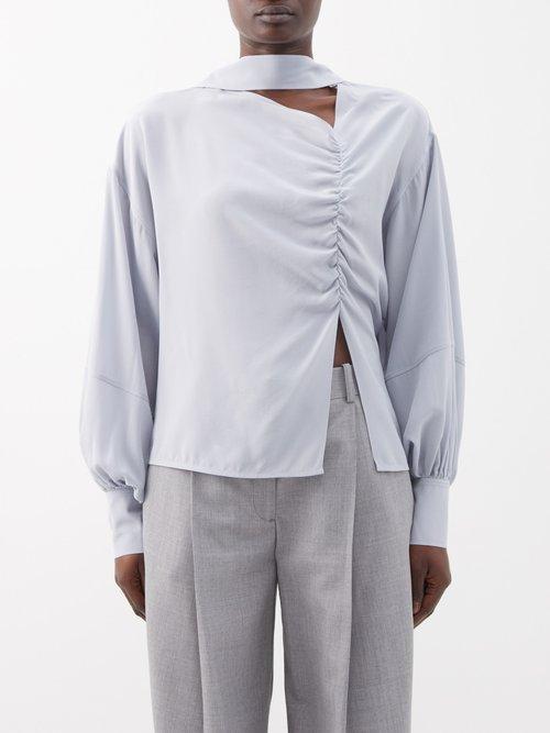 Victoria Beckham - Asymmetric Silk Blouse - Womens - Light Grey