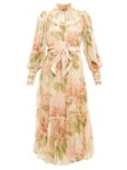 Matchesfashion.com Zimmermann - Espionage Floral Print Silk Georgette Dress - Womens - Beige Print