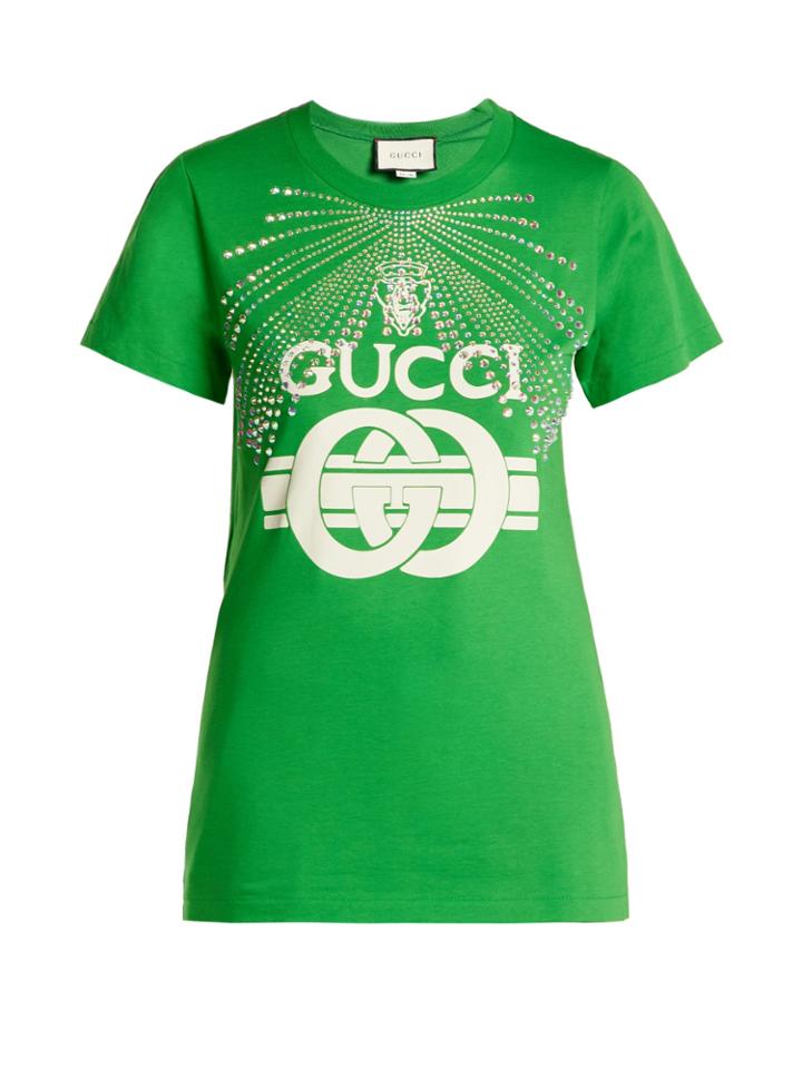 Gucci Crystal-embellished Logo-print Cotton T-shirt