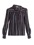 Matchesfashion.com See By Chlo - Striped High Neck Silk Blouse - Womens - Navy