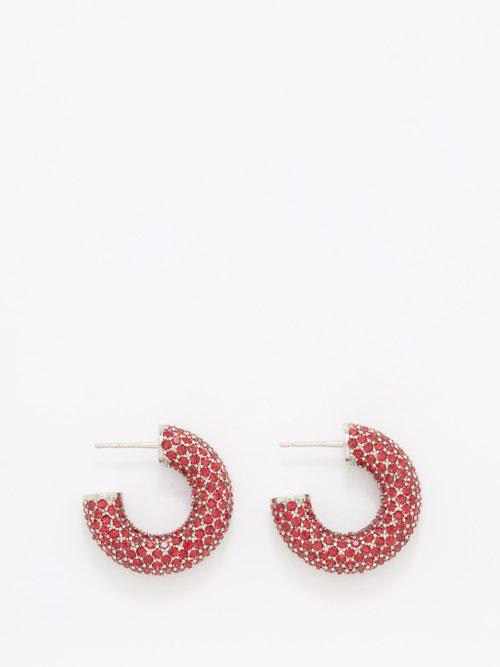 Amina Muaddi - Cameron Mini Crystal-pav Hoop Earrings - Womens - Pink Multi