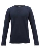 120 Lino 120% Lino - Rolled-edge Crew-neck Linen Sweater - Mens - Navy