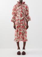 Horror Vacui - Thea Cotton-poplin Midi Dress - Womens - Red Multi