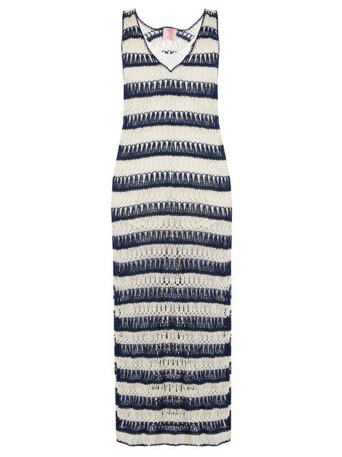 Matchesfashion.com Anna Kosturova - Bardot Crochet Maxi Dress - Womens - Blue White