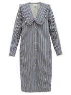 Matchesfashion.com Ganni - Ruffled-collar Striped Denim Dress - Womens - Denim Multi