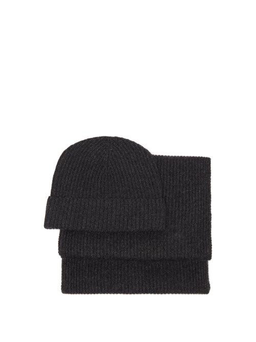 Johnstons Of Elgin - Ribbed-cashmere Beanie And Scarf Set - Womens - Dark Grey