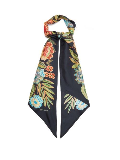 Ladies Accessories Etro - Antibes Floral-print Silk-twill Scarf - Womens - Blue Multi