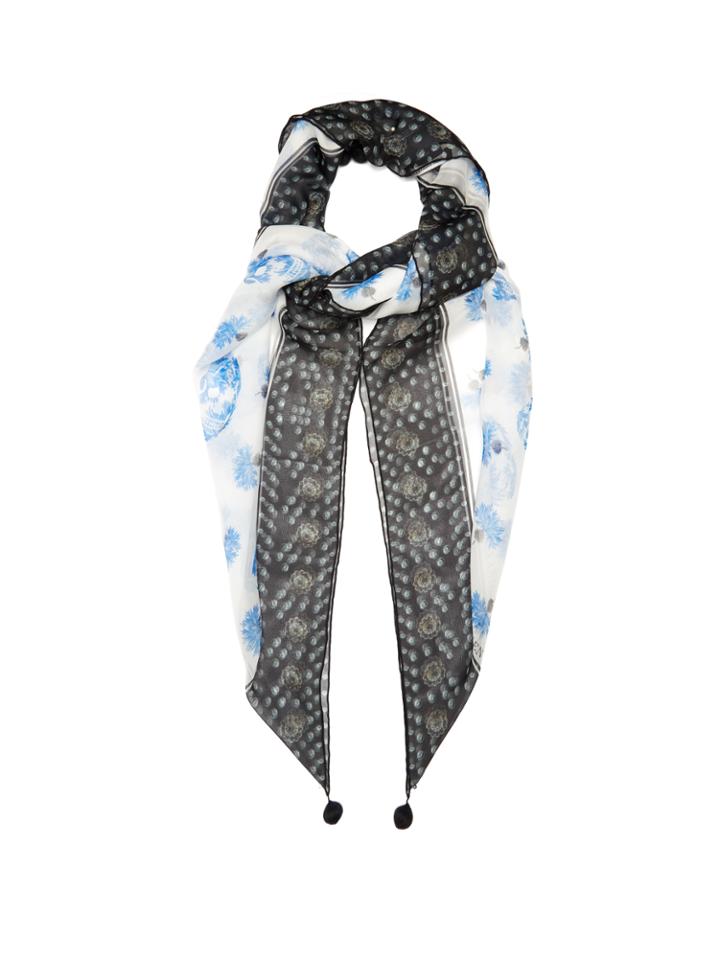 Alexander Mcqueen Thistle And Skull-print Silk-chiffon Scarf