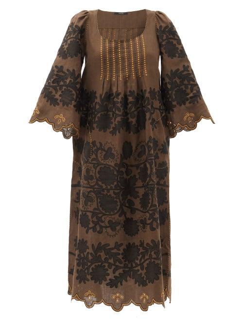 Matchesfashion.com Vita Kin - Mathilde Hand-embroidered Linen Dress - Womens - Brown Multi