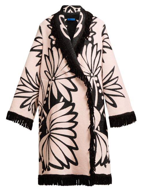 Matchesfashion.com Marit Ilison - Double Breasted Palm Intarsia Coat - Womens - Pink Multi