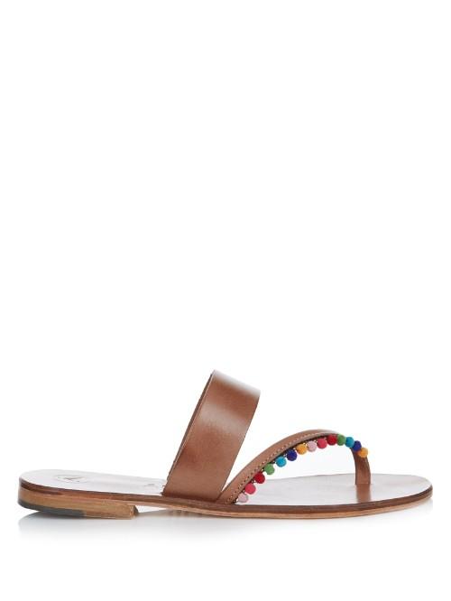 Álvaro Alberta Pompom-embellished Leather Sandals