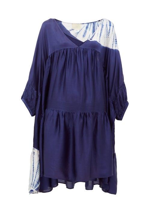 Matchesfashion.com Anaak - Airi Step-hem Tie-dye Silk Dress - Womens - Navy Print