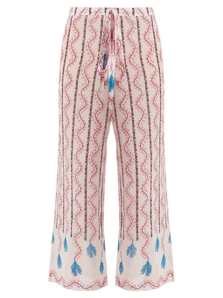 Le Sirenuse, Positano Viola Kantha Shell-print Wide-leg Silk Trousers