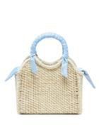 Matchesfashion.com Sensi Studio - Mini Silk Trimmed Straw Basket Bag - Womens - Light Blue