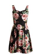 Dolce & Gabbana Rose-print Sweetheart-neckline Charmeuse Dress