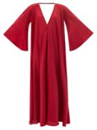 Fil De Vie - Prosperina Wide-sleeve Silk-habotai Dress - Womens - Dark Red