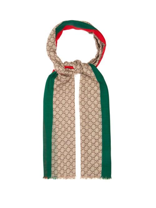 Matchesfashion.com Gucci - Gg-print Raw-edged Wool Scarf - Mens - Beige