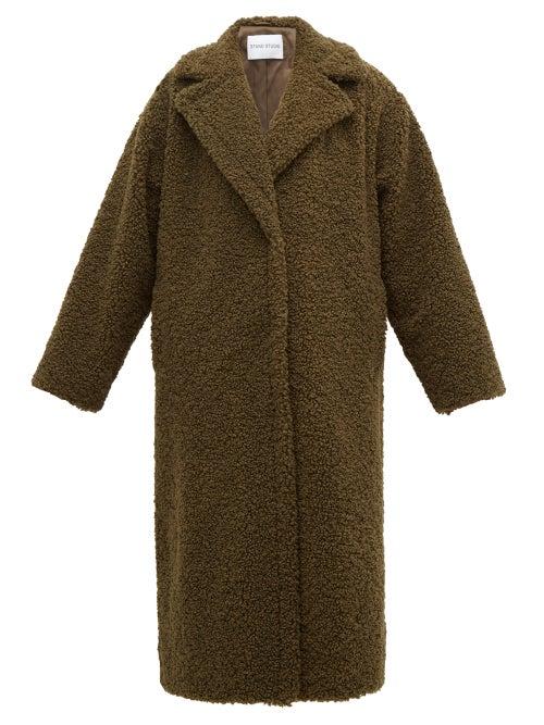 Matchesfashion.com Stand Studio - Lisbeth Single Breasted Faux Shearling Teddy Coat - Womens - Khaki