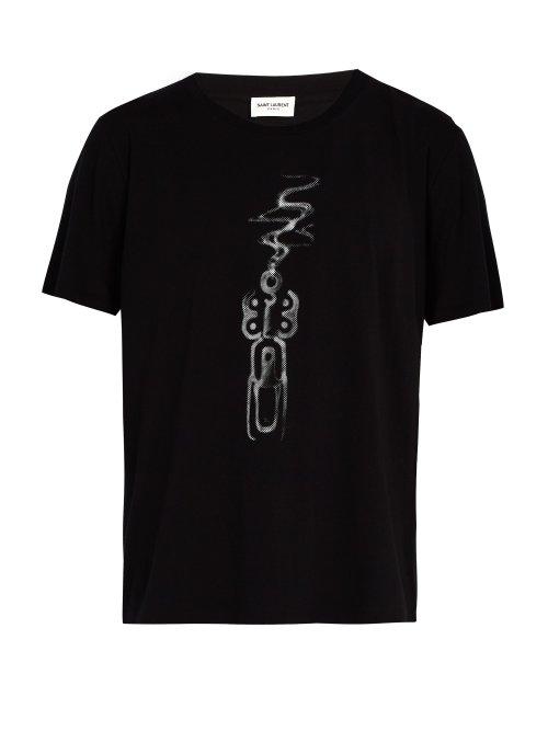 Matchesfashion.com Saint Laurent - Gunshot Print Crew Neck T Shirt - Mens - Black