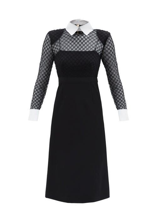 Gucci - Detachable-collar Gg-logo Jacquard Tulle Dress - Womens - Black