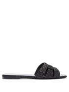 Matchesfashion.com Saint Laurent - Tribute Nu Pieds Glitter Leather Slides - Womens - Black