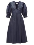 Matchesfashion.com Msgm - Shirred-cuff Faux-leather Dress - Womens - Navy