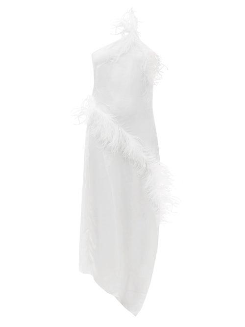 Marques'almeida - Feather-embellished Linen-blend Midi Dress - Womens - White