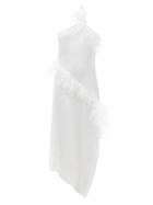Marques'almeida - Feather-embellished Linen-blend Midi Dress - Womens - White