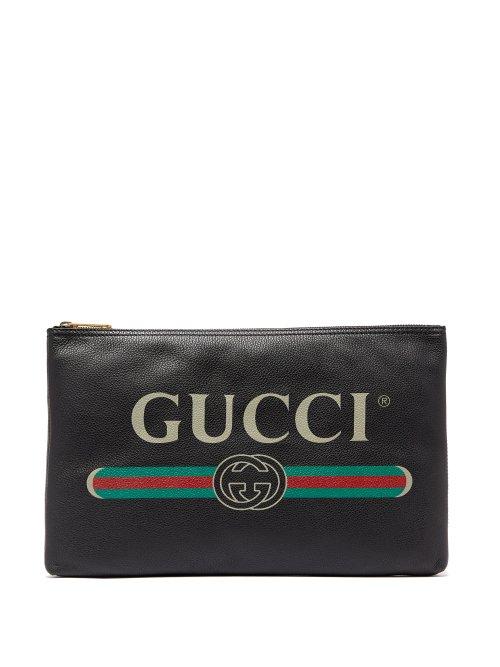 Matchesfashion.com Gucci - Logo Print Leather Pouch - Mens - Black