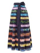 Matchesfashion.com Mary Katrantzou - Camille Striped Cotton Blend Maxi Skirt - Womens - Multi