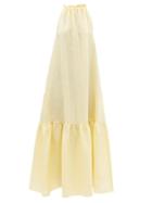 Asceno - Ibiza Fluted Organic-linen Voile Maxi Dress - Womens - Pale Yellow