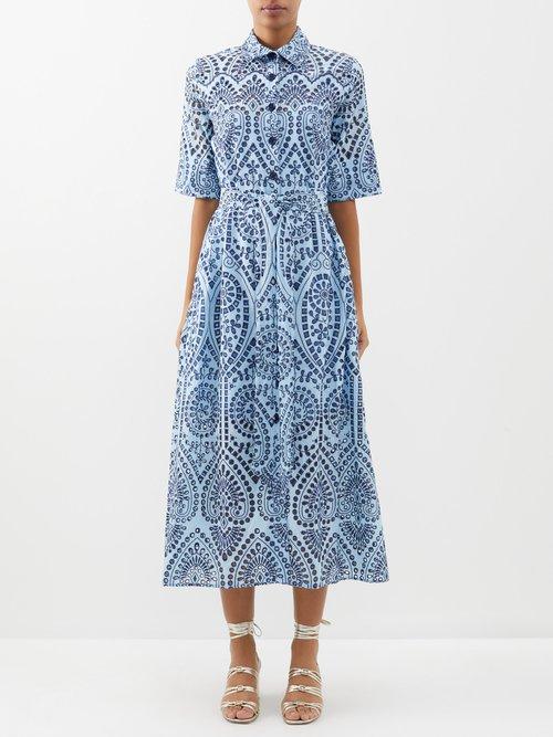 Evi Grintela - Valerie Broderie Anglaise Midi Dress - Womens - Navy Multi