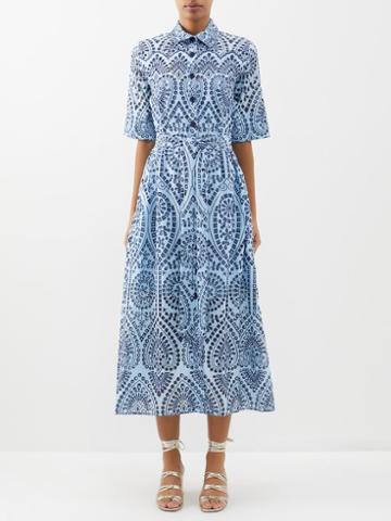 Evi Grintela - Valerie Broderie Anglaise Midi Dress - Womens - Navy Multi