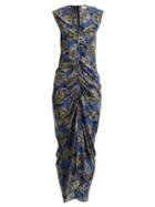 Matchesfashion.com Raey - Ruched Front Giant Floral Print Silk Dress - Womens - Blue Multi