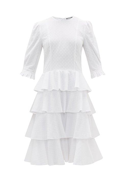Matchesfashion.com Batsheva - Tiered Cotton Swiss-dot Dress - Womens - White