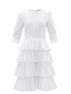 Matchesfashion.com Batsheva - Tiered Cotton Swiss-dot Dress - Womens - White
