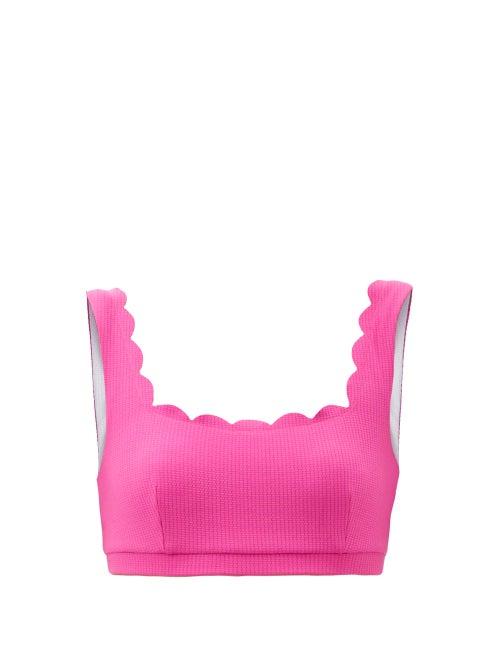 Matchesfashion.com Marysia - Palm Springs Scalloped-edge Bikini Top - Womens - Dark Pink