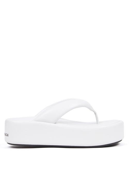 Balenciaga - Rise Leather Flatform Flip Flops - Womens - White