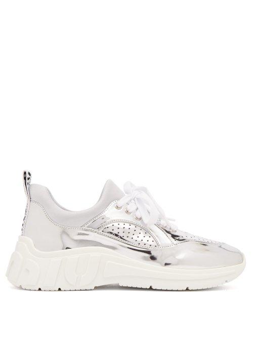 Matchesfashion.com Miu Miu - Perforated Low Top Trainers - Womens - Silver
