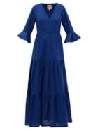 Matchesfashion.com Le Sirenuse, Positano - Bella Broderie-anglaise Cotton Maxi Dress - Womens - Blue