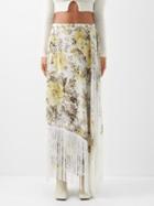 Acne Studios - Ivvie Floral-print Fringed Jersey Midi Skirt - Womens - Beige