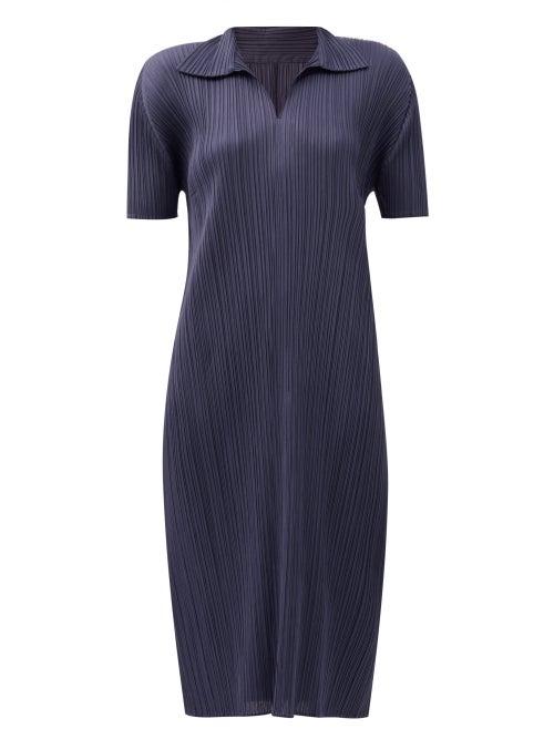 Matchesfashion.com Pleats Please Issey Miyake - Monthly Colours Tech-pleated Dress - Womens - Navy