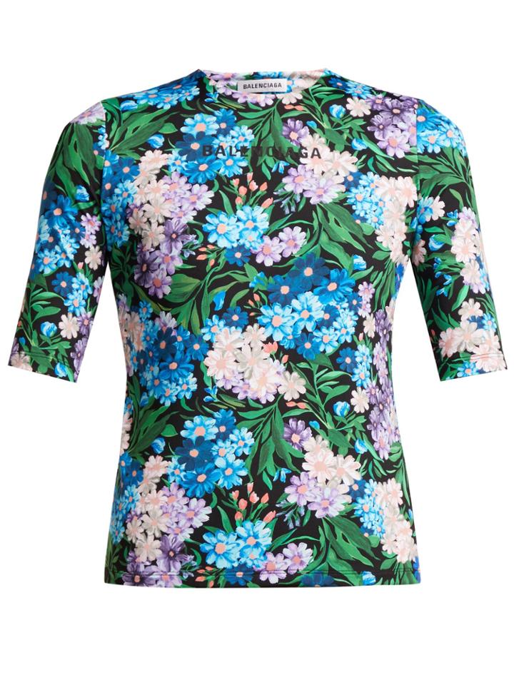 Balenciaga Logo And Floral-print Stretch-jersey Top