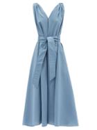 Brunello Cucinelli - Crinkled Cotton-blend Poplin Midi Dress - Womens - Mid Blue