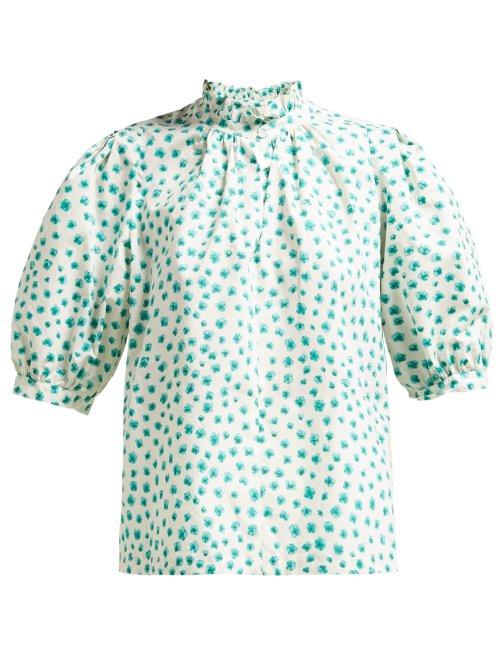 Matchesfashion.com Rebecca Taylor - Floral Print Cotton Blouse - Womens - Green Multi