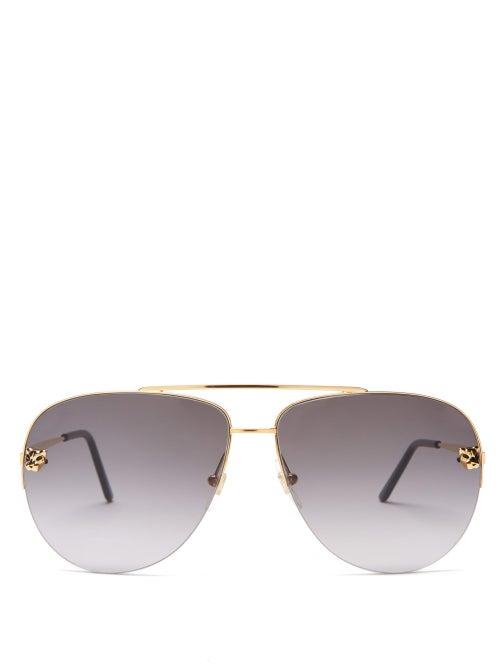 Matchesfashion.com Cartier Eyewear - Core Aviator Metal Sunglasses - Womens - Grey Gold